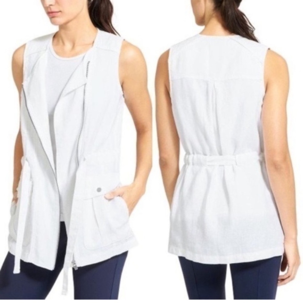Athleta White Sleeveless Zip-Up Vest